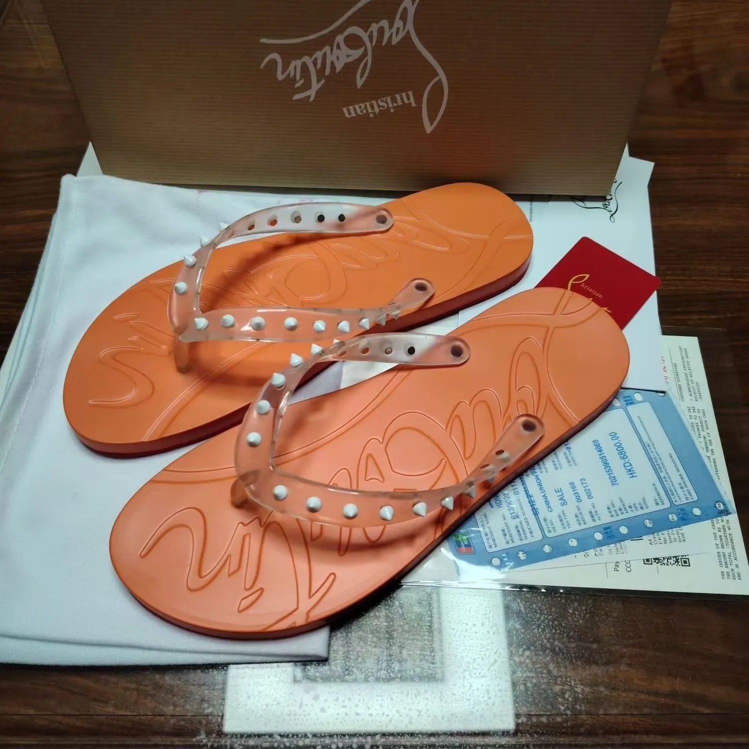 Christian Louboutin Sandals Studded Rubber Slide — Orange transparent clear studs