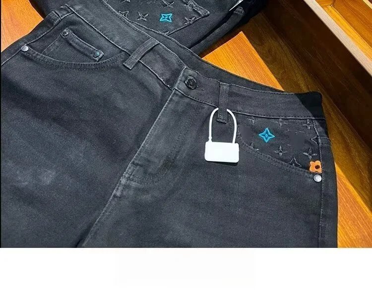 Louis Vuitton Monogram Embroidered Black Jeans - 8