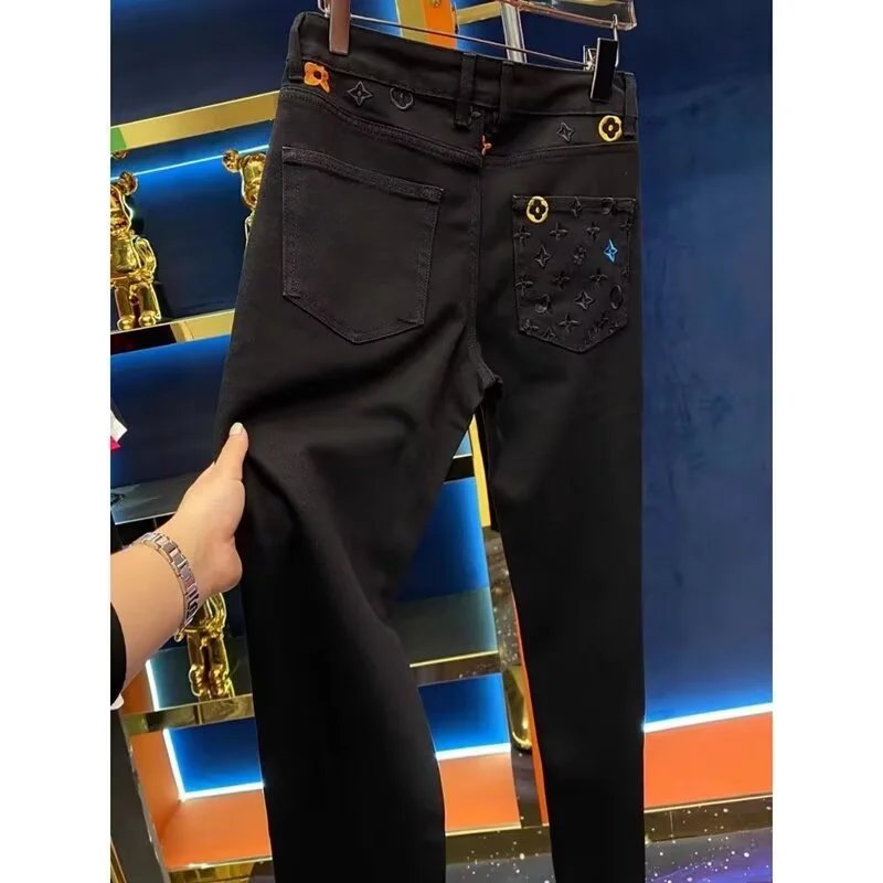 Louis Vuitton Monogram Embroidered Black Jeans - 23