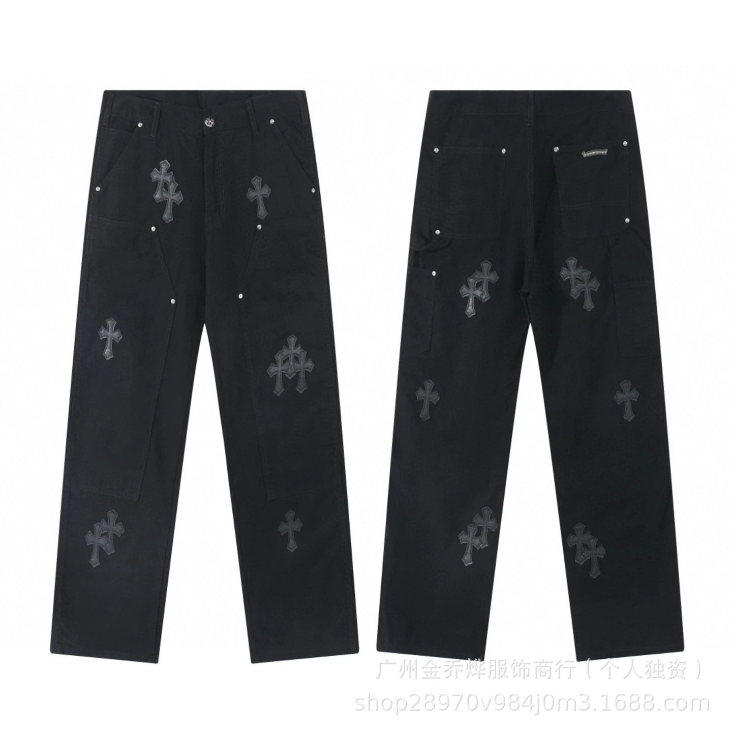 Chrome Hearts Cross-Embellished Black Carpenter Pants - 5