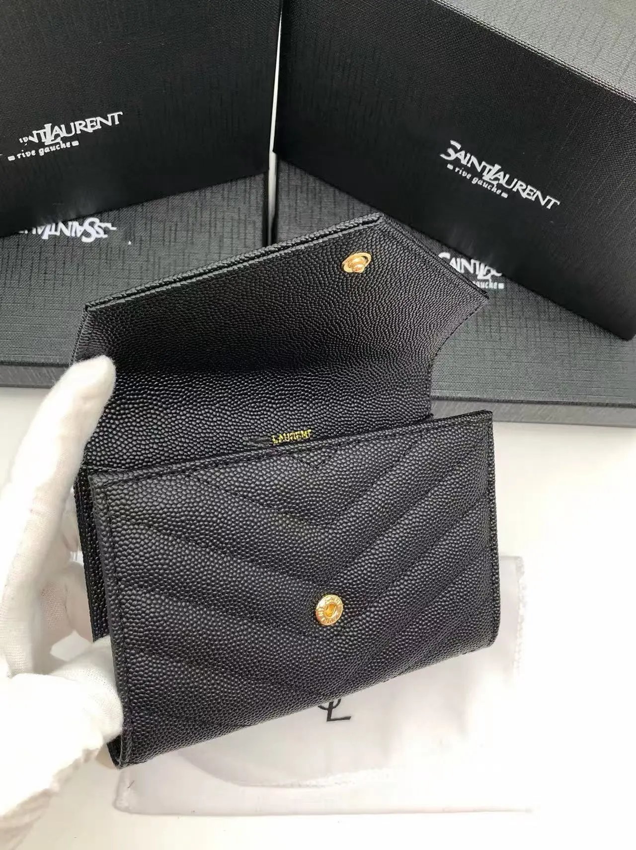Saint Laurent Monogramme Leather Card Holder Burgundy Wallet - 8