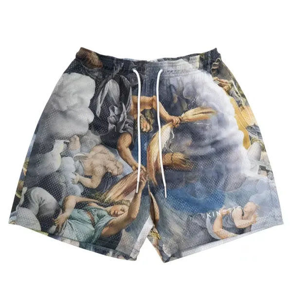 Design Kinetic Baroque Print Mesh Shorts Multicolor Shorts - 1