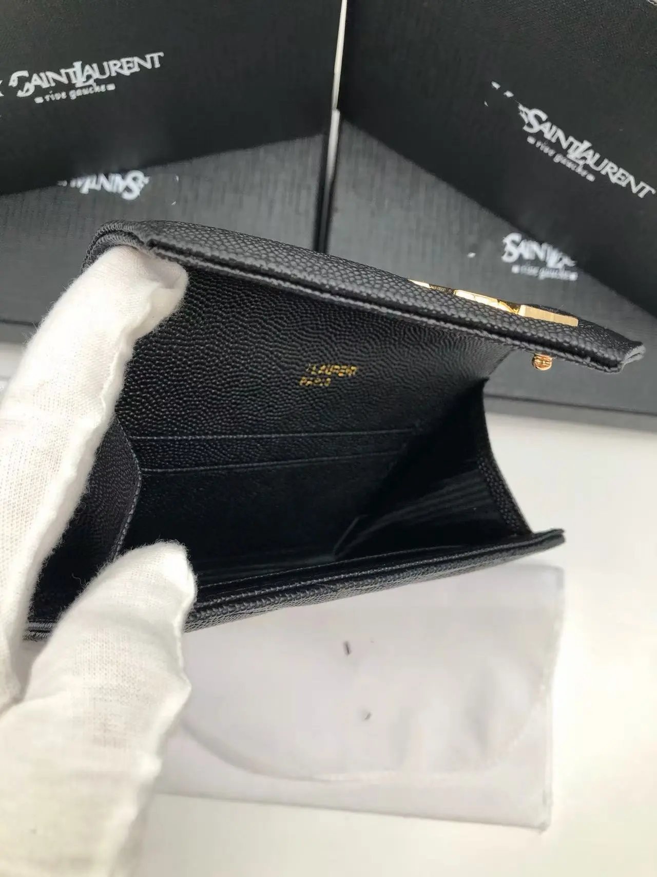 Saint Laurent Monogramme Leather Card Holder Burgundy Wallet - 9