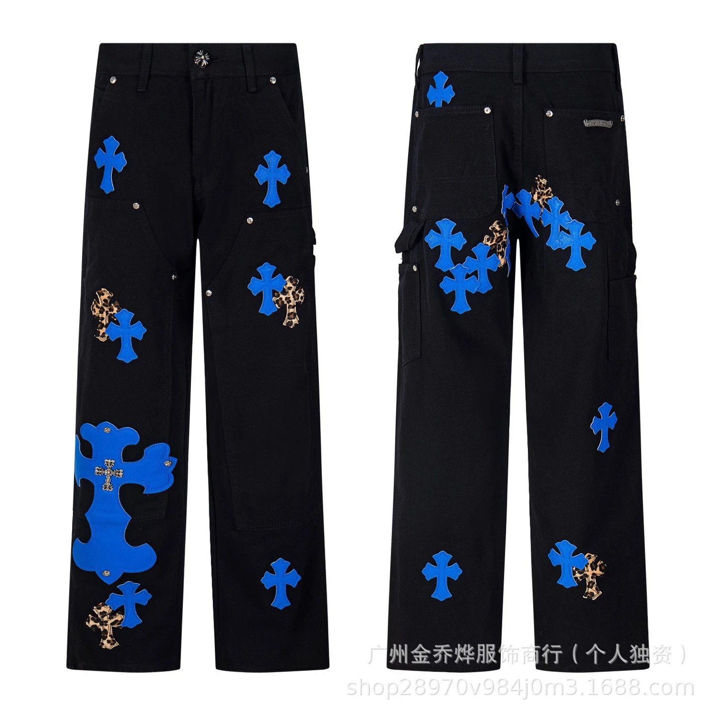 Chrome Hearts Cross-Embellished Black Carpenter Pants - 38