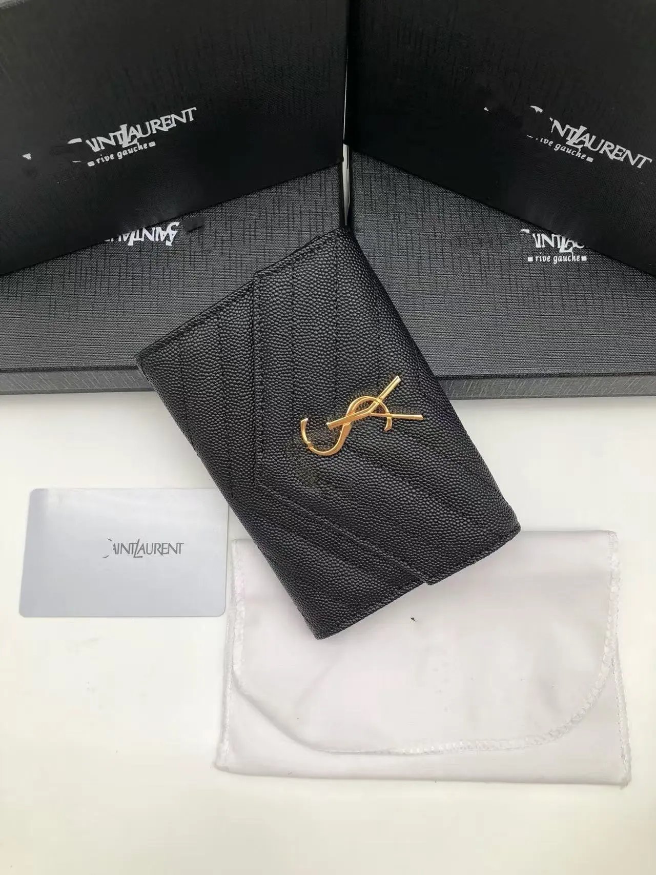 Saint Laurent Monogramme Leather Card Holder Burgundy Wallet - 6