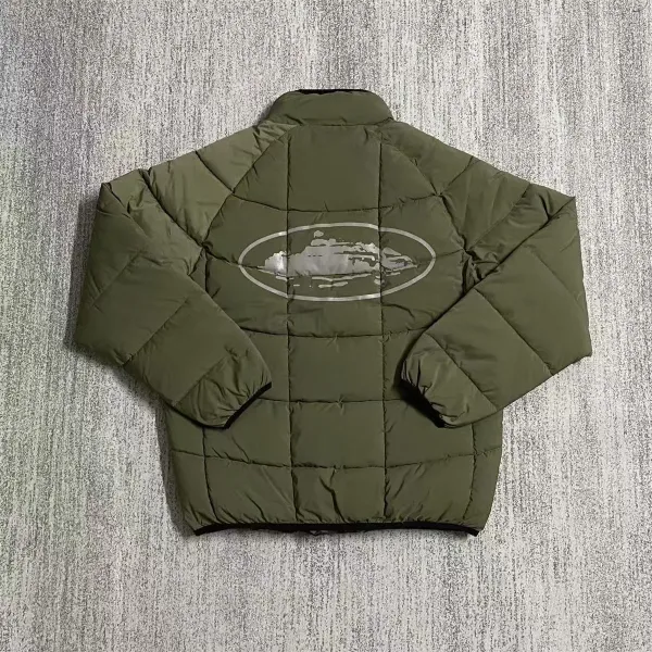 Design Puffer Jacket Olive Green Down Jacket - 11