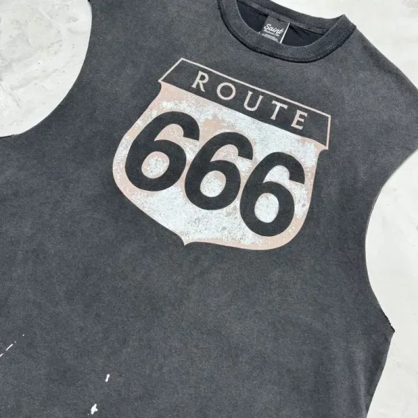 Design Saint Michael Cho Route 66 Distressed Sleeveless T-Shirt Gray T-Shirts - 4