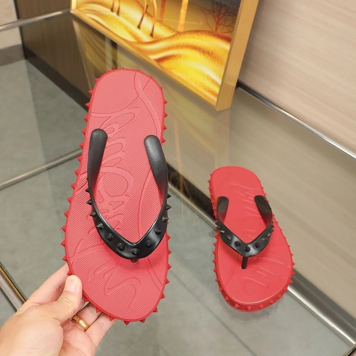 Christian Louboutin Sandals Studded Rubber Slide — Red side studs