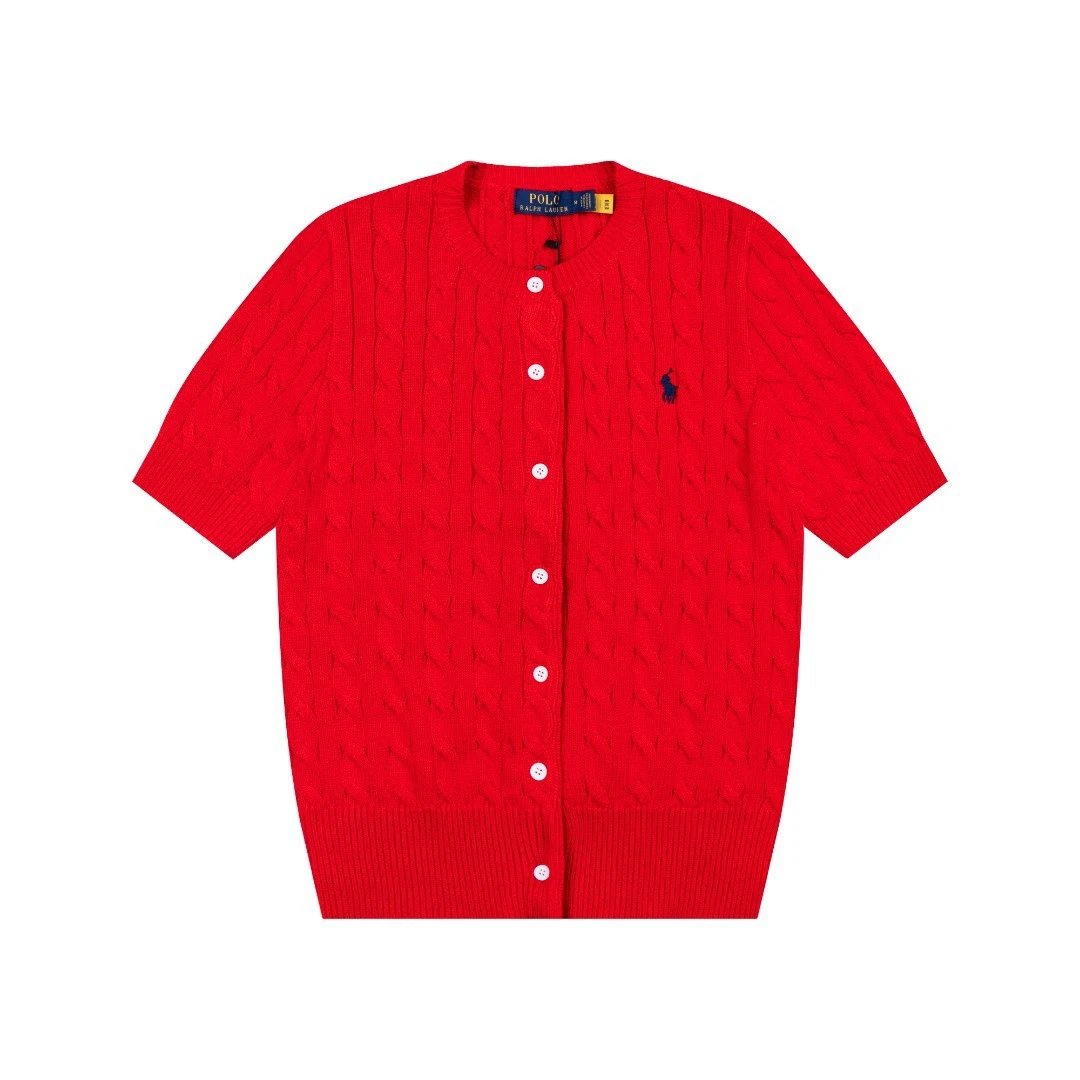 Polo Ralph Lauren Knitwear Cable-Knit Short-Sleeve Button-Front Cardigan — Burgundy
