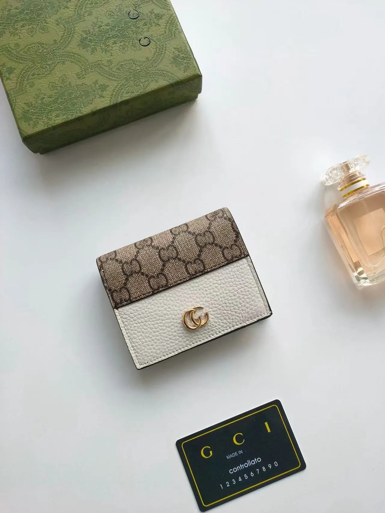 Gucci GG Marmont Mini Wallet Beige and Black Leather Wallet Short Wallet - 5