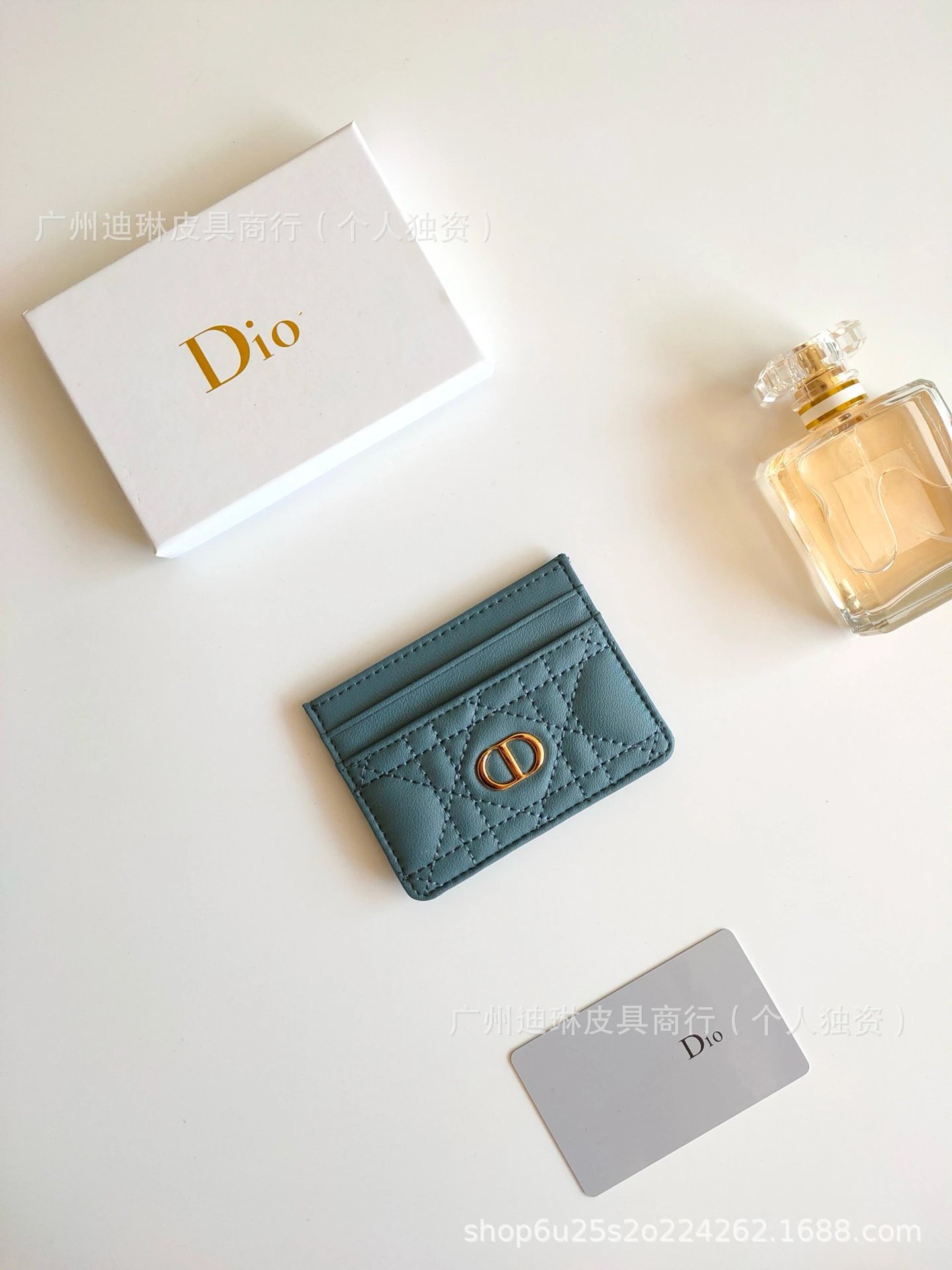 Dior Diorama Card Holder Teal Quilted Leather Card Holder Wallets