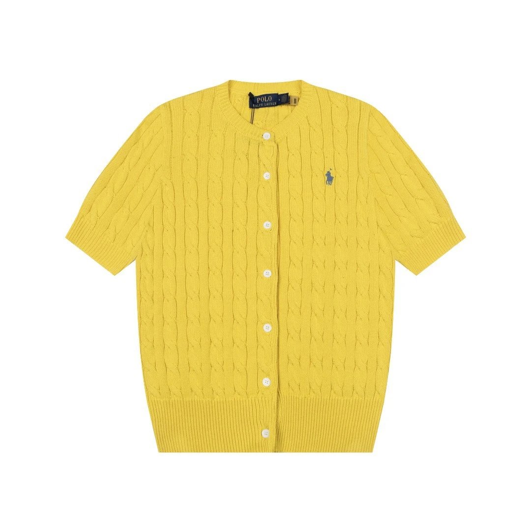 Polo Ralph Lauren Knitwear Cable-Knit Short-Sleeve Button-Front Cardigan — Yellow