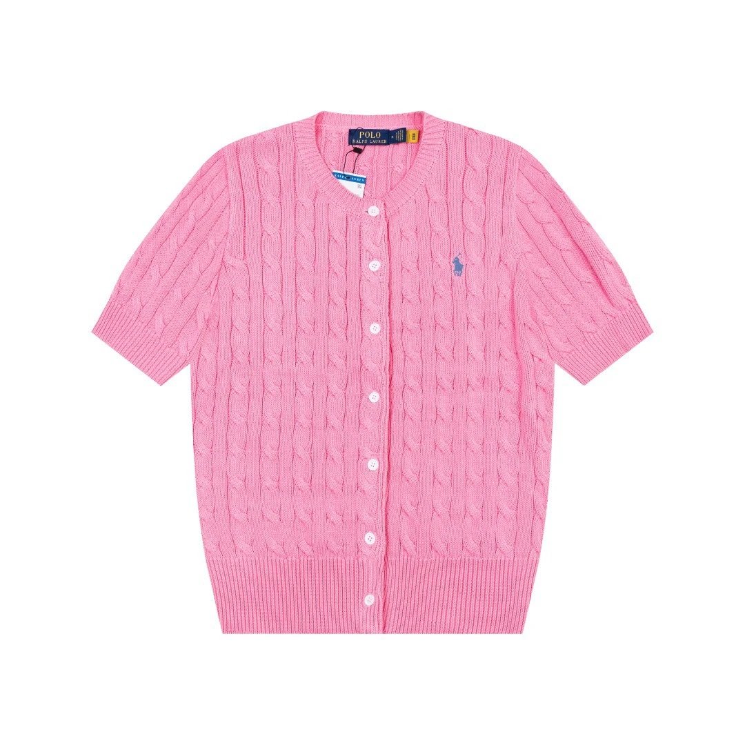 Polo Ralph Lauren Knitwear Cable-Knit Short-Sleeve Button-Front Cardigan — Pink