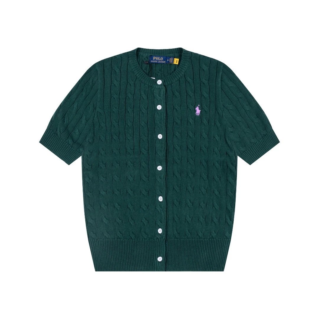 Polo Ralph Lauren Knitwear Cable-Knit Short-Sleeve Button-Front Cardigan — Dark Green