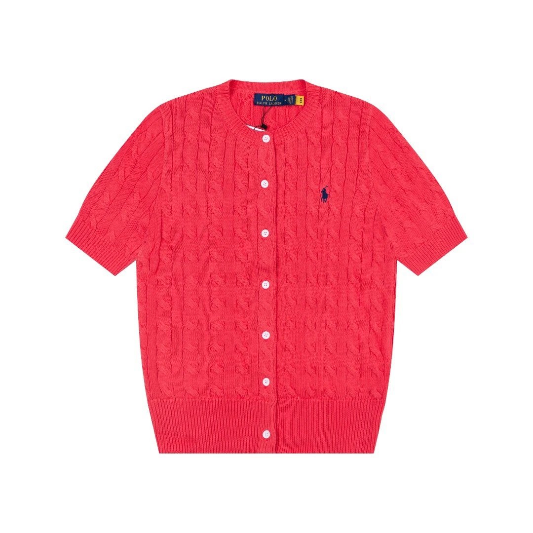 Polo Ralph Lauren Knitwear Cable-Knit Short-Sleeve Button-Front Cardigan — Red
