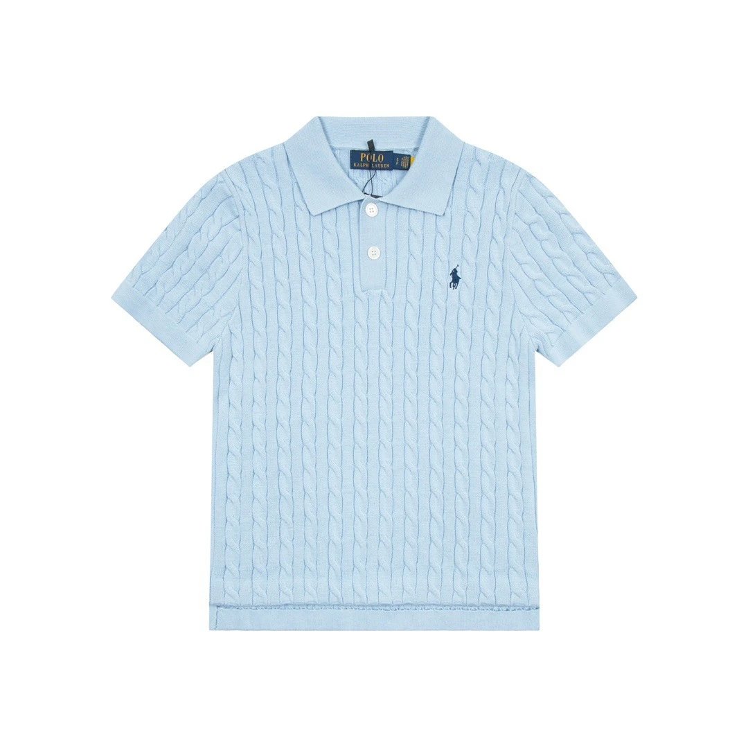 Polo Ralph Lauren Knitwear Cable-Knit Short-Sleeve Shirt — Sky Blue
