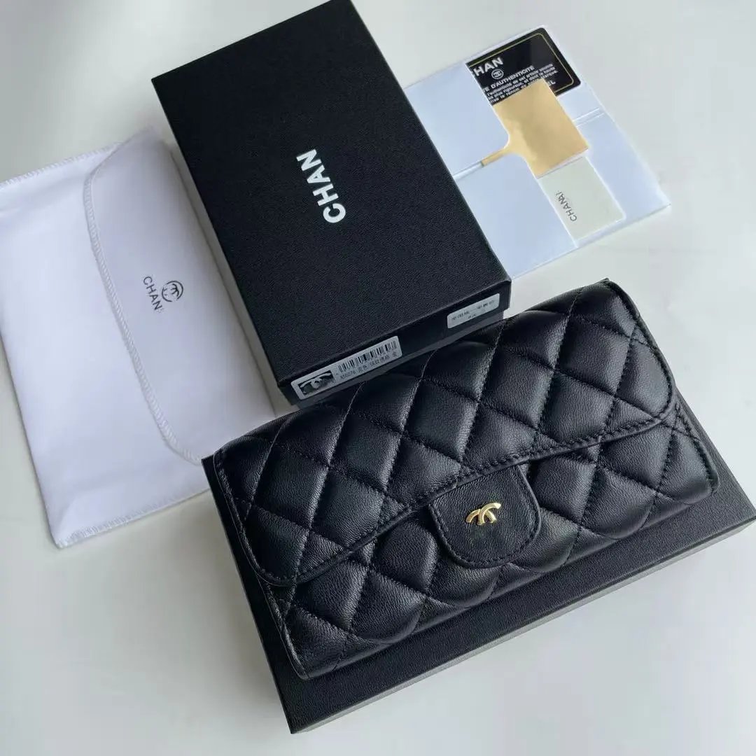 Chanel Classic Flap Wallet Black Quilted Leather Long Wallet - 8