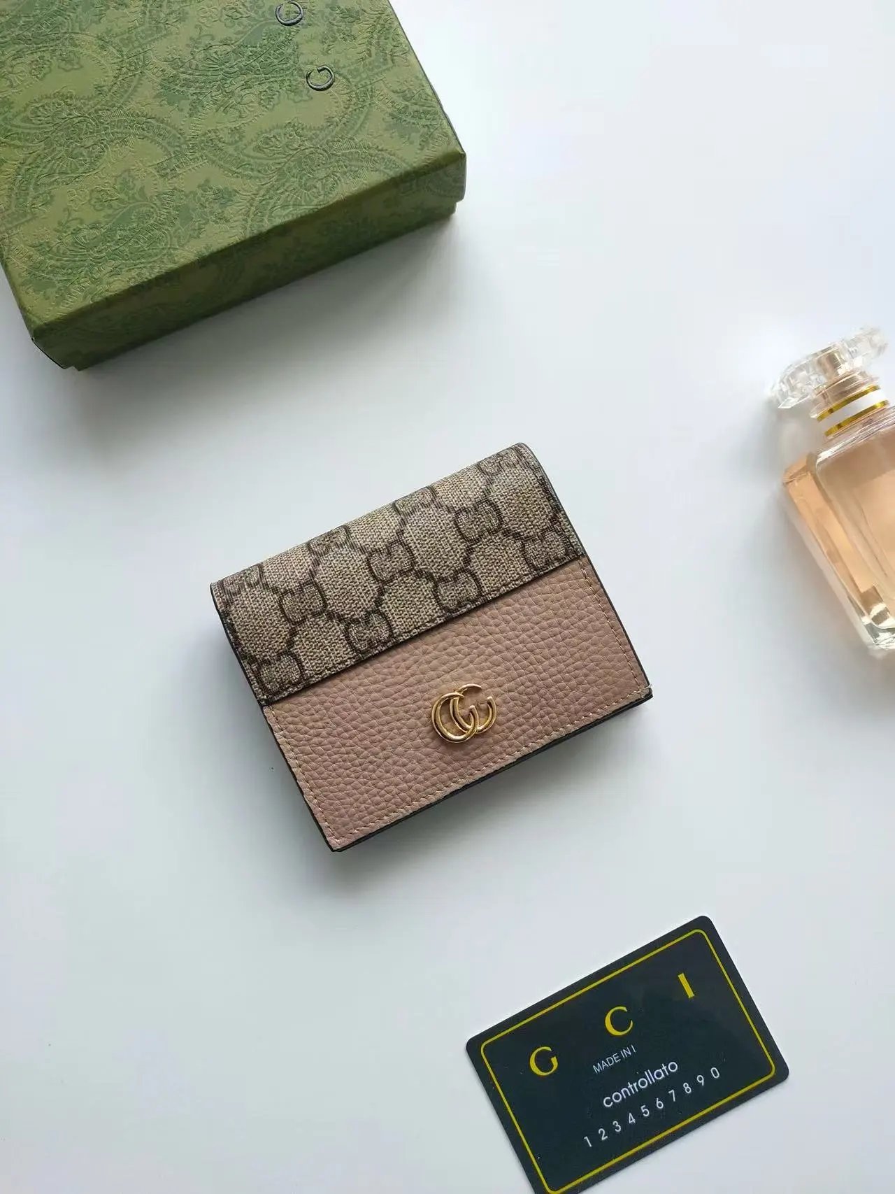 Gucci GG Marmont Mini Wallet Beige and Black Leather Wallet Short Wallet - 4