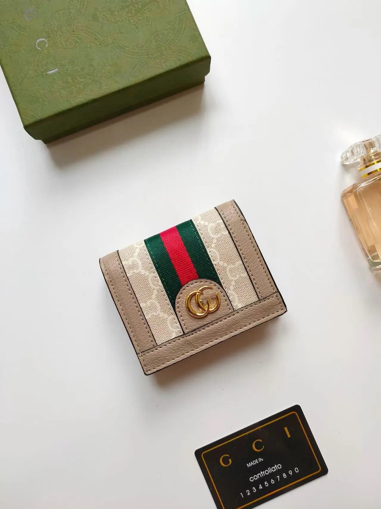 Gucci Ophidia GG Marmont Mini Wallet Beige with Green Red Web Stripe Wallet Short Wallet - 5