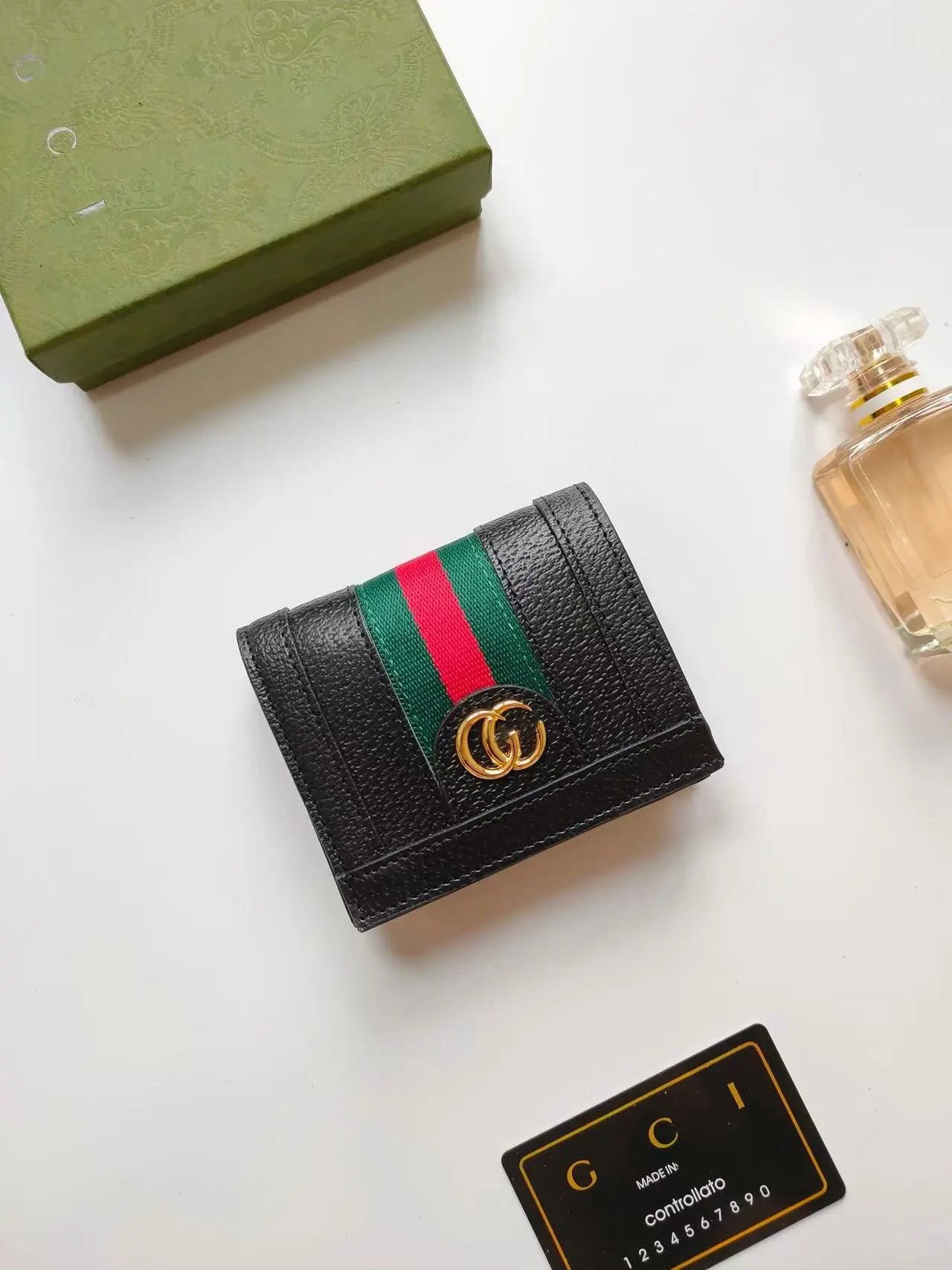 Gucci Ophidia GG Marmont Mini Wallet Beige with Green Red Web Stripe Wallet Short Wallet - 3