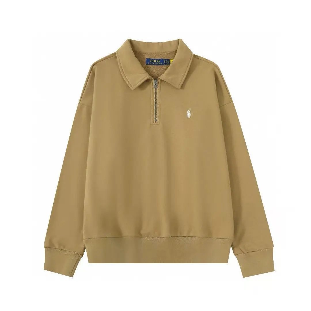Polo Ralph Lauren Hoodies & Sweatshirts Embroidered Pony Quarter-Zip Collared Sweatshirt — Khaki