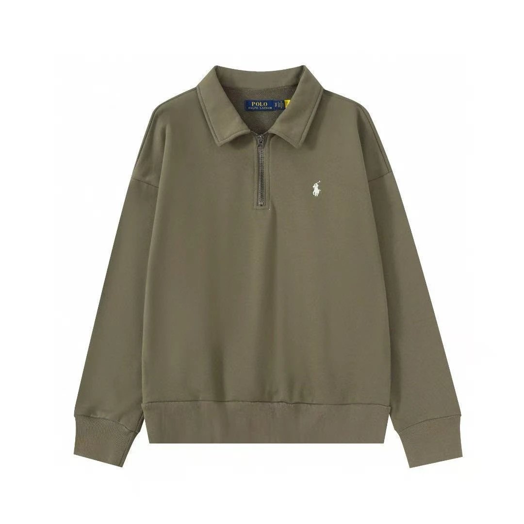 Polo Ralph Lauren Hoodies & Sweatshirts Embroidered Pony Quarter-Zip Collared Sweatshirt — Olive Green
