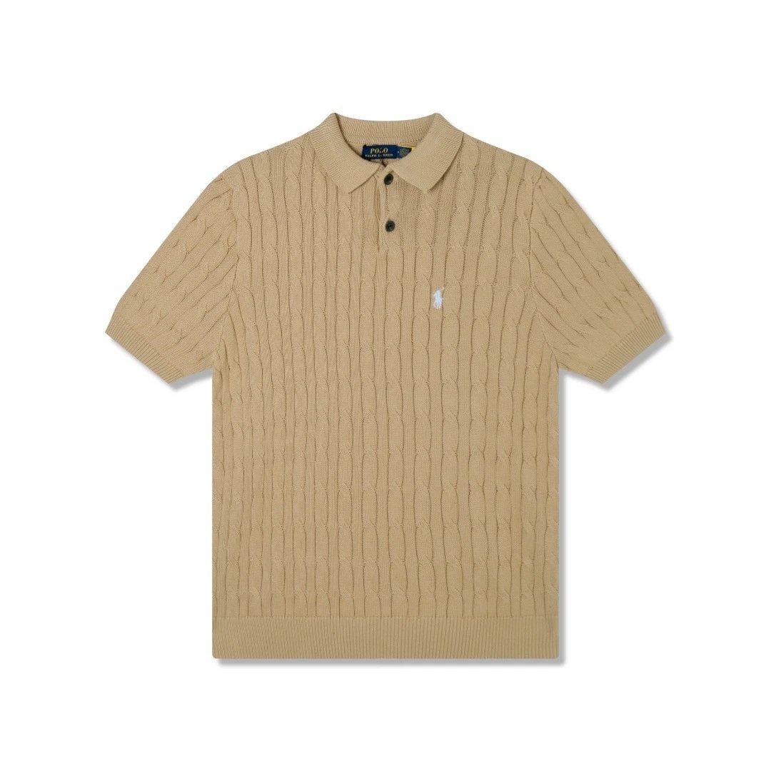 Ralph Lauren Knitwear Cable-Knit Short-Sleeve Polo — Khaki