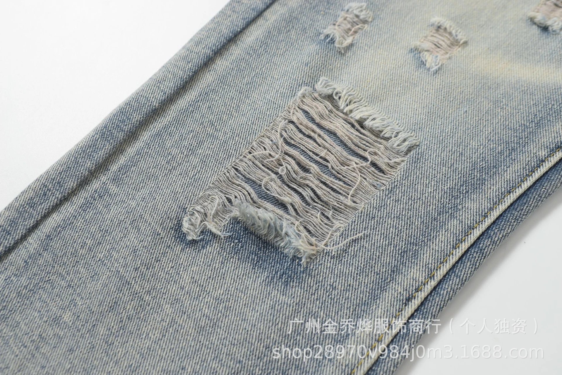 Design Distressed Patchwork Denim Jeans Blue - 27