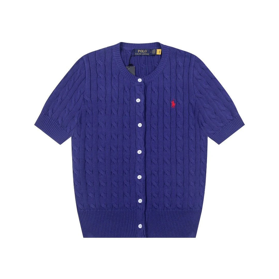 Polo Ralph Lauren Knitwear Cable-Knit Short-Sleeve Button-Front Cardigan — Bright Blue