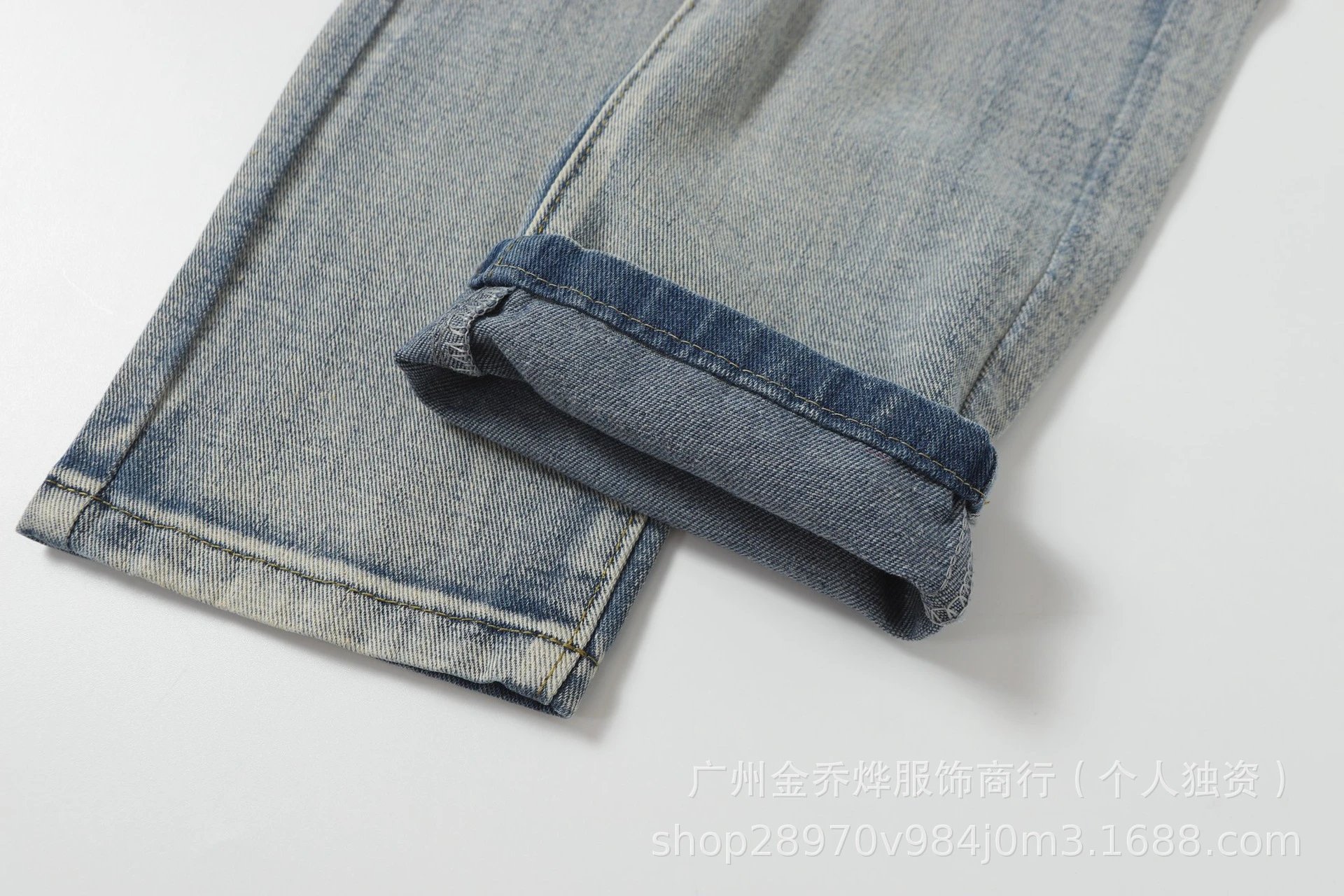 Design Distressed Patchwork Denim Jeans Blue - 33