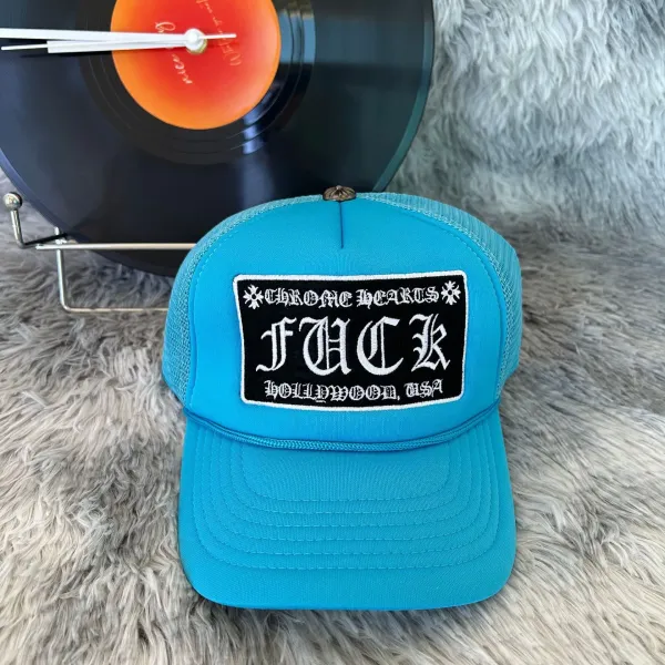 Chrome Hearts FUCK Hollywood USA Trucker Hat Turquoise - 1
