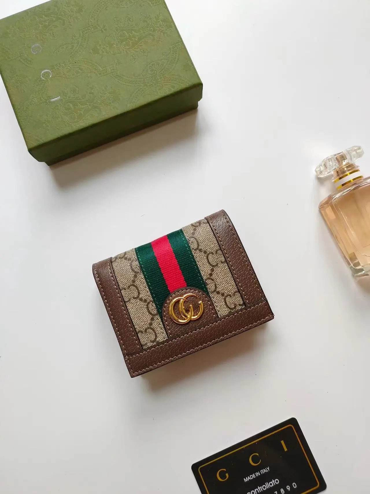 Gucci Ophidia GG Marmont Mini Wallet Beige with Green Red Web Stripe Wallet Short Wallet - 12