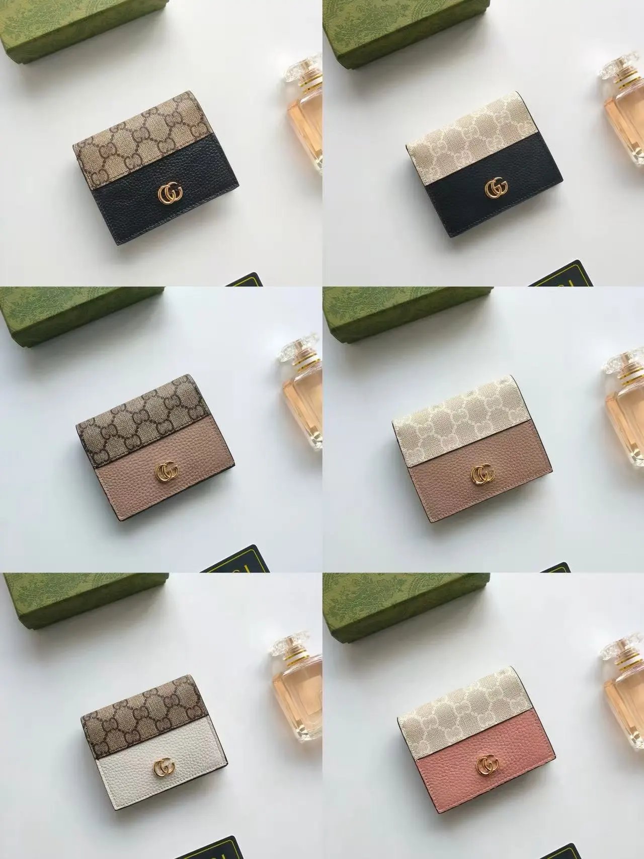 Gucci GG Marmont Mini Wallet Beige and Black Leather Wallet Short Wallet - 2