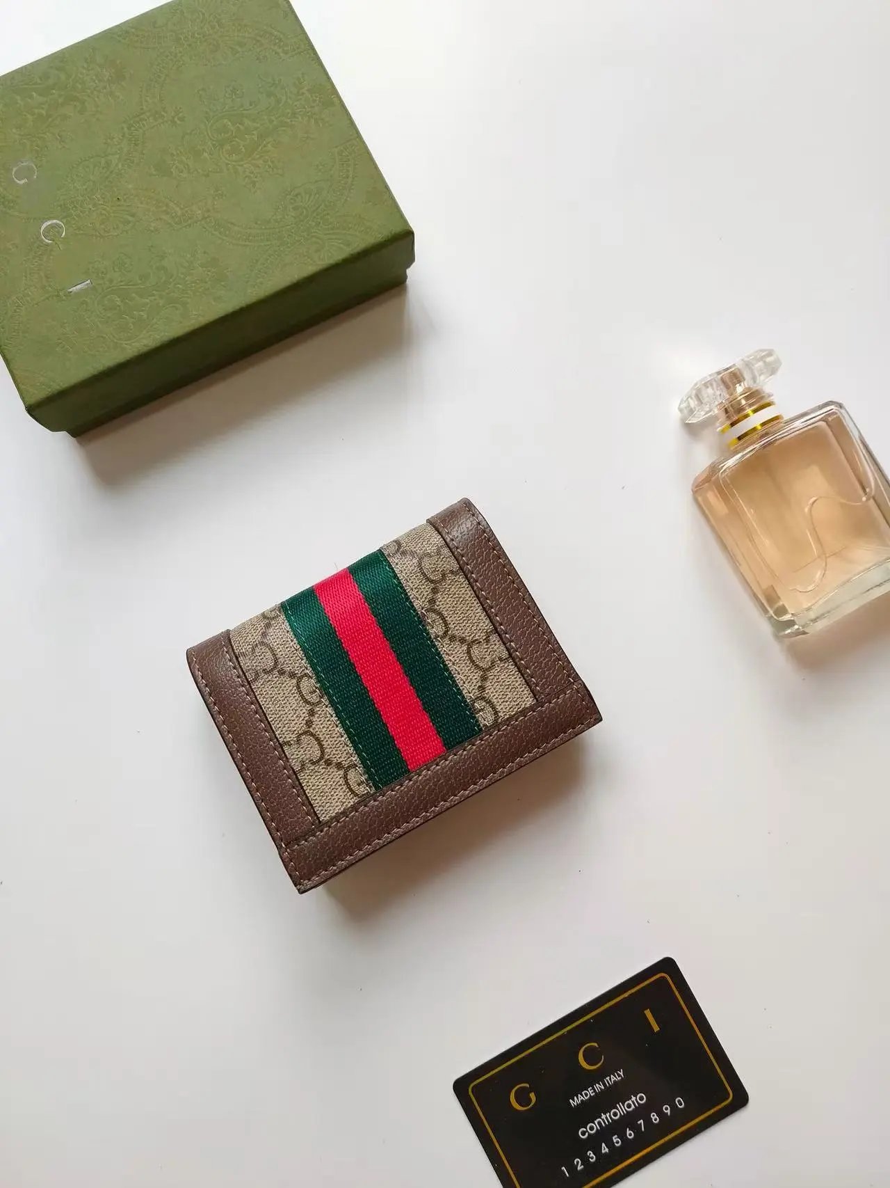 Gucci Ophidia GG Marmont Mini Wallet Beige with Green Red Web Stripe Wallet Short Wallet - 13