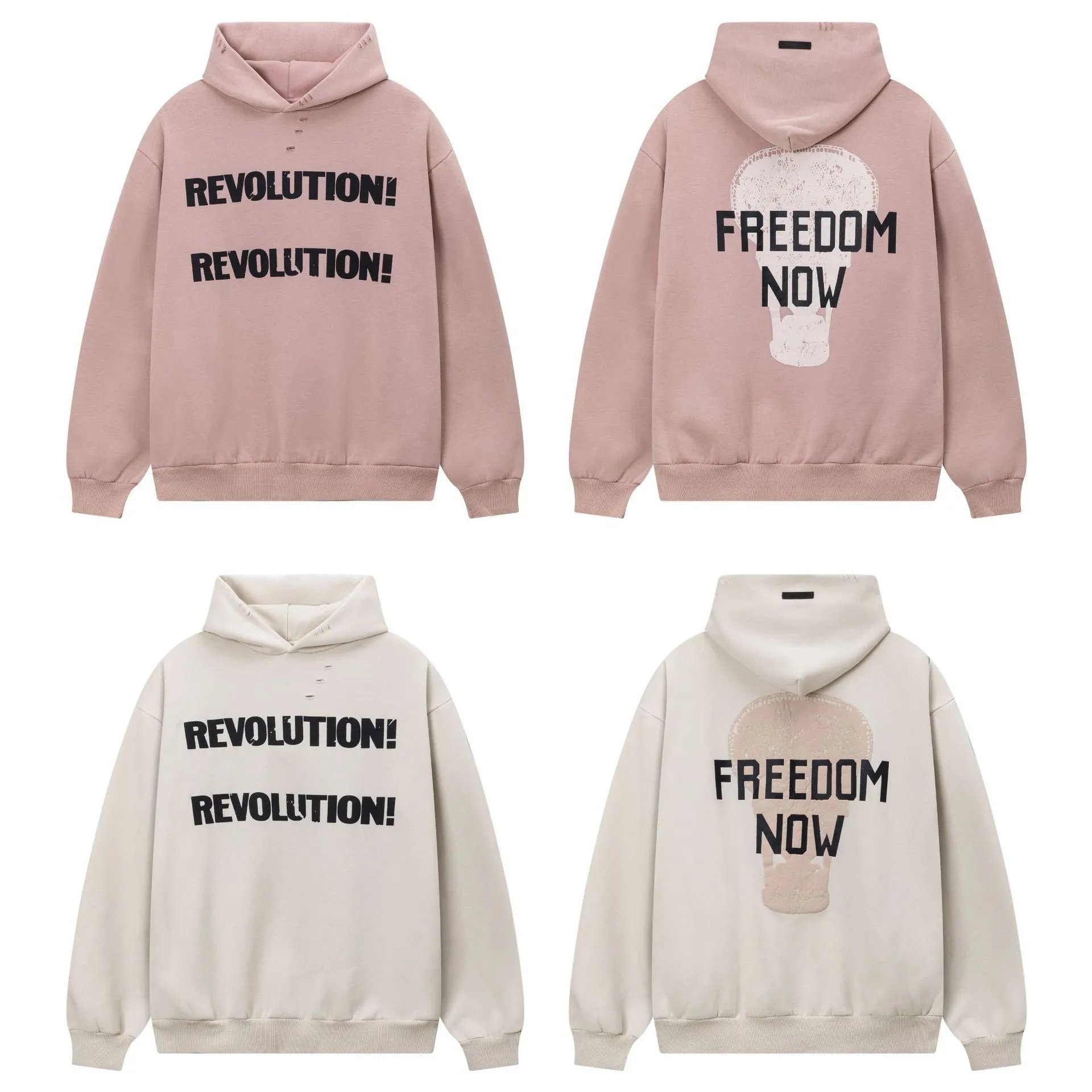 Design Revolution! Distressed Hoodie Beige - 3