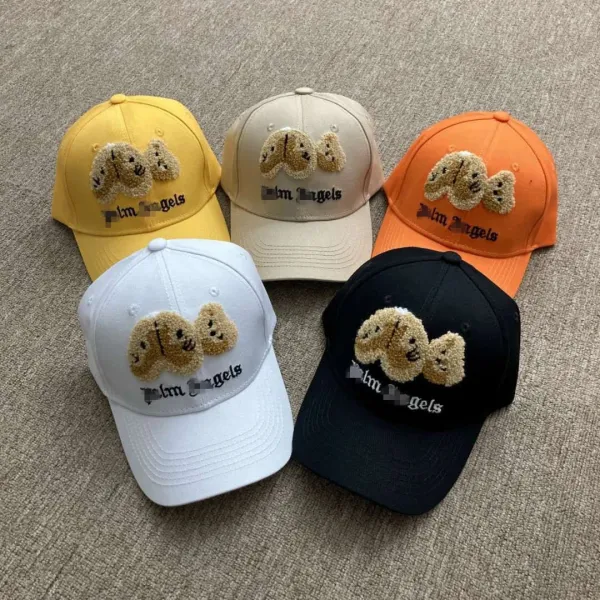 Palm Angels Teddy Bear Embroidered Baseball Cap in Yellow, Beige, Orange, White, and Black - 3