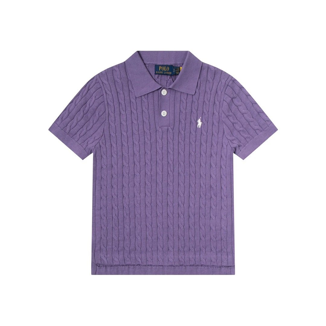 Polo Ralph Lauren Knitwear Cable-Knit Short-Sleeve Shirt — Purple