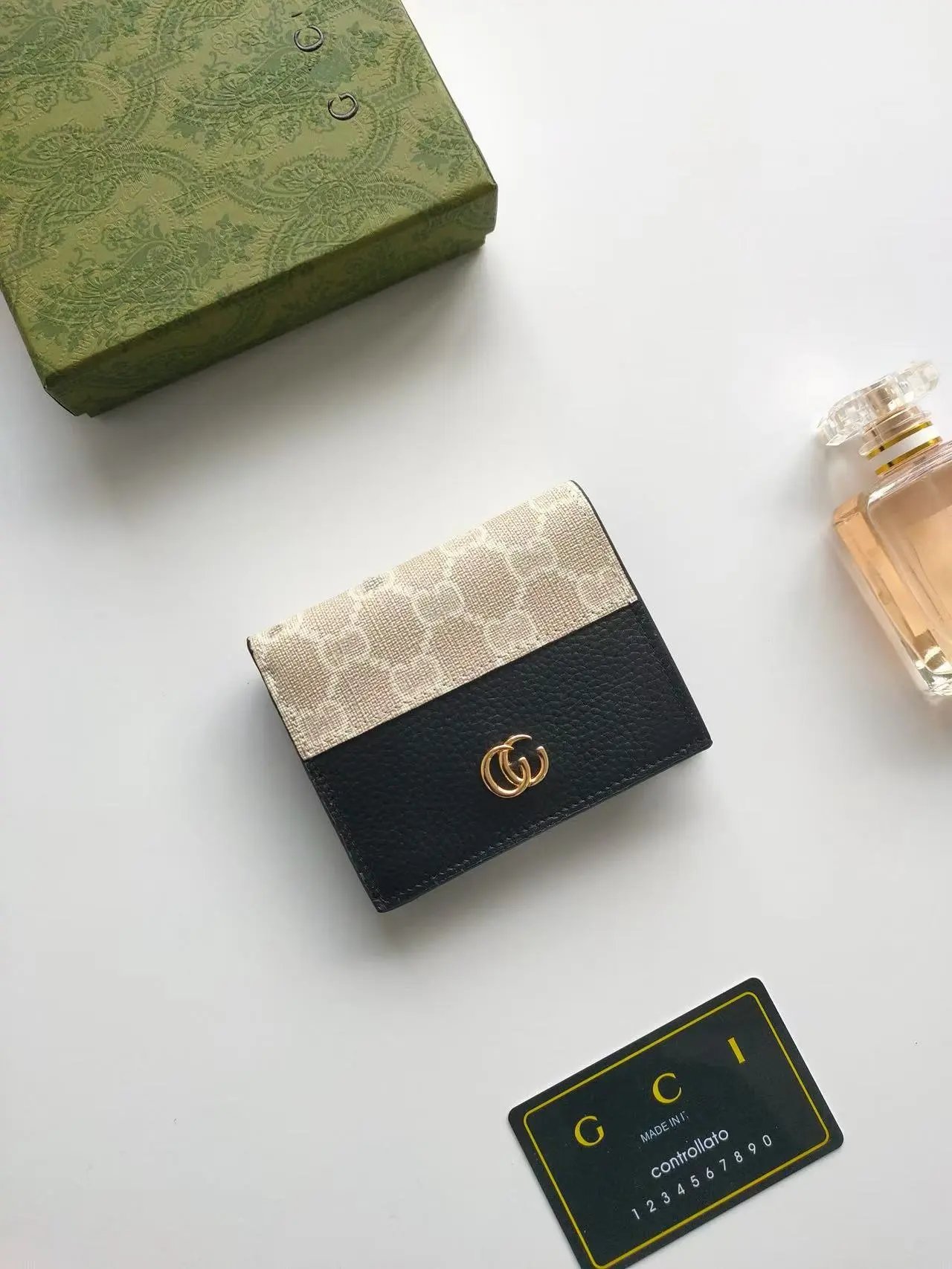 Gucci GG Marmont Mini Wallet Beige and Black Leather Wallet Short Wallet - 3