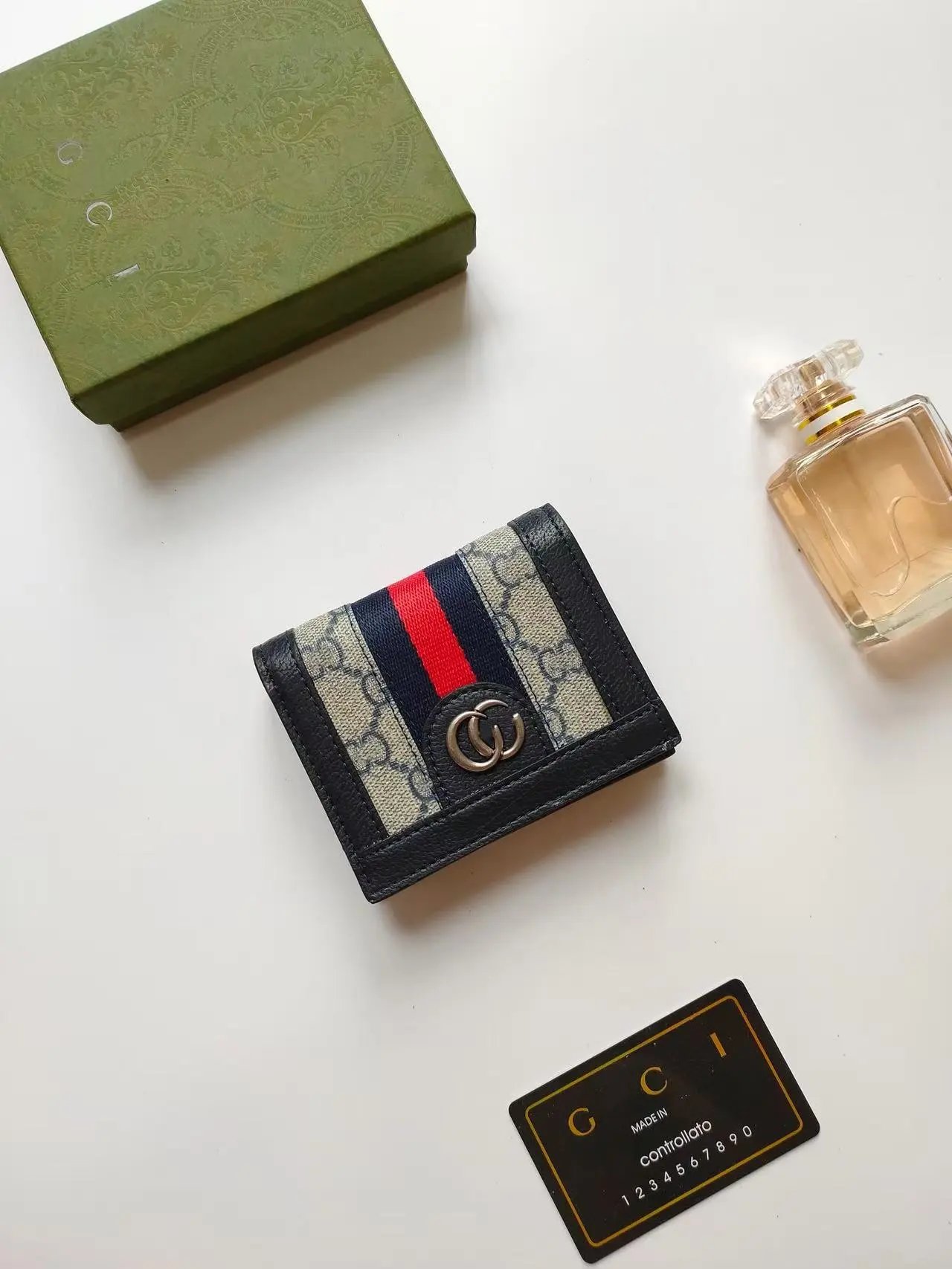 Gucci Ophidia GG Marmont Mini Wallet Beige with Green Red Web Stripe Wallet Short Wallet - 6