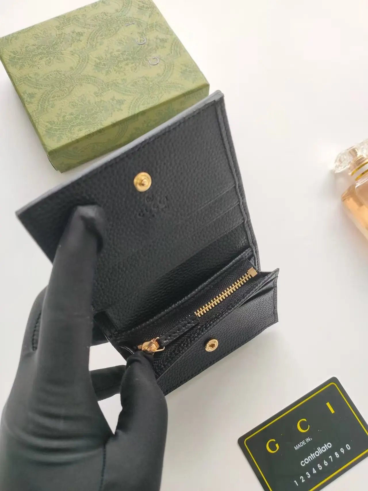 Gucci GG Marmont Mini Wallet Beige and Black Leather Wallet Short Wallet - 10