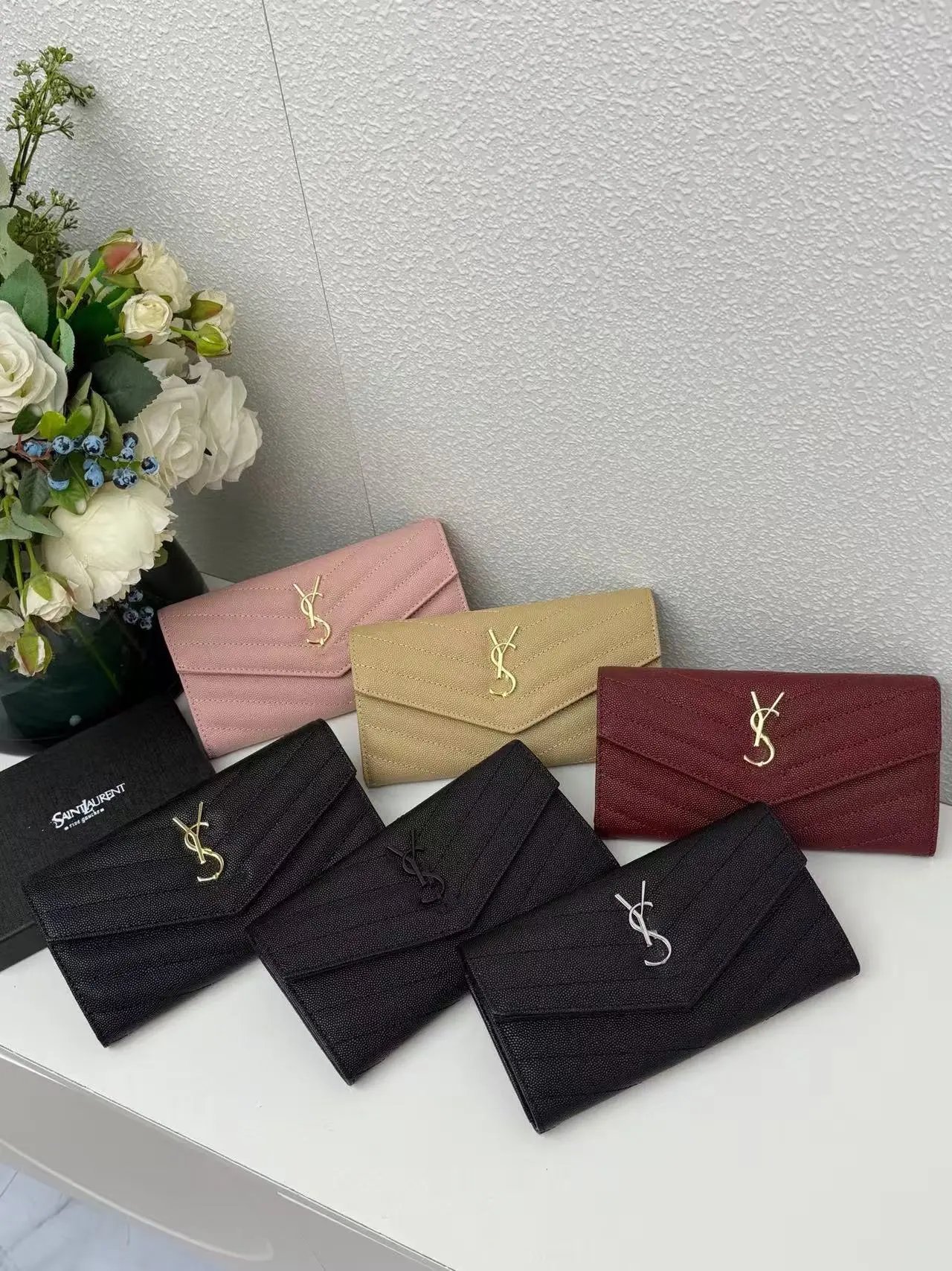 Saint Laurent Monogram Envelope Clutch Beige Long Wallet - 2