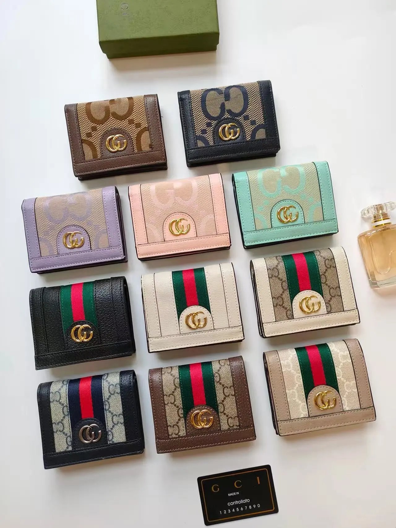 Gucci Ophidia GG Marmont Mini Wallet Beige with Green Red Web Stripe Wallet Short Wallet - 2