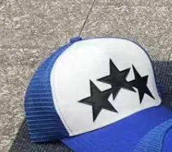 Design Trucker Cap with Three Black Stars White / Blue Hats Baseball Cap - 1