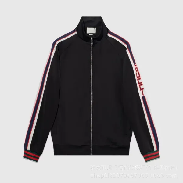 Gucci Track Jacket Black Beige GG Web Striped Outerwear - 22