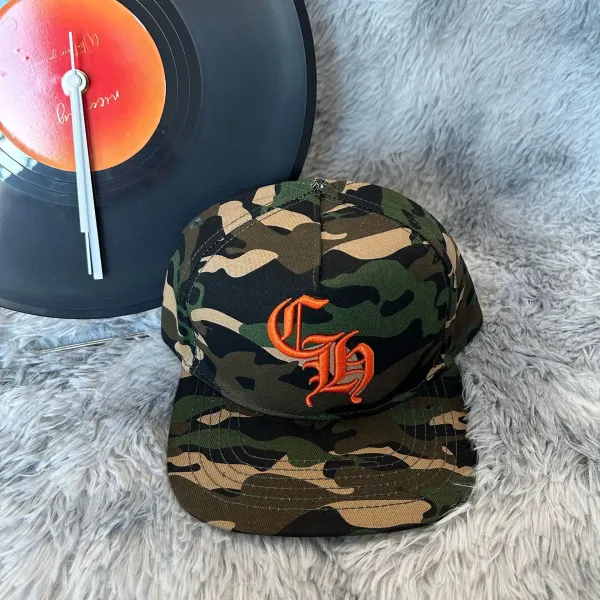 Chrome Hearts Camo Snapback Hat with Orange Gothic Logo - 1