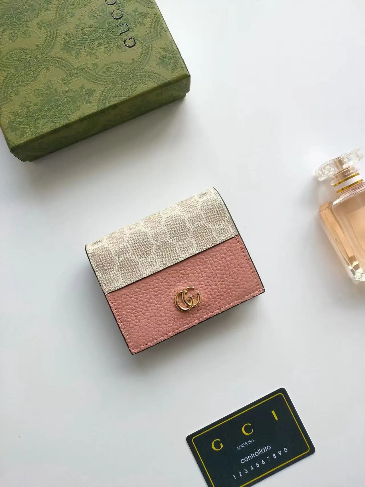 Gucci GG Marmont Mini Wallet Beige and Black Leather Wallet Short Wallet - 6