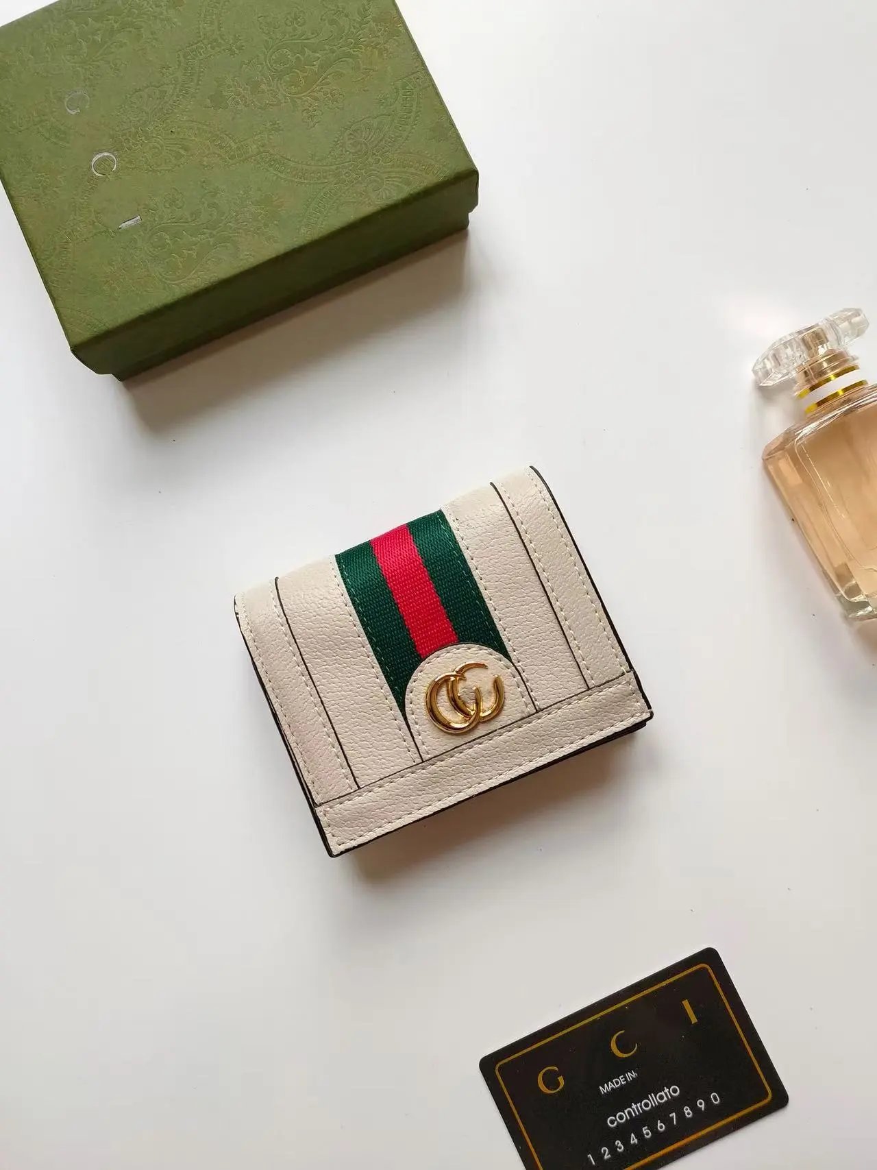 Gucci Ophidia GG Marmont Mini Wallet Beige with Green Red Web Stripe Wallet Short Wallet - 4