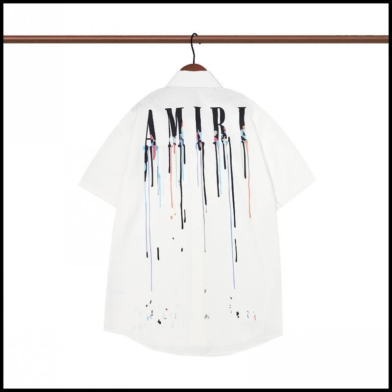 AMIRI Shirts Short-sleeve button-up shirt with paint-drip logo graphic image 4