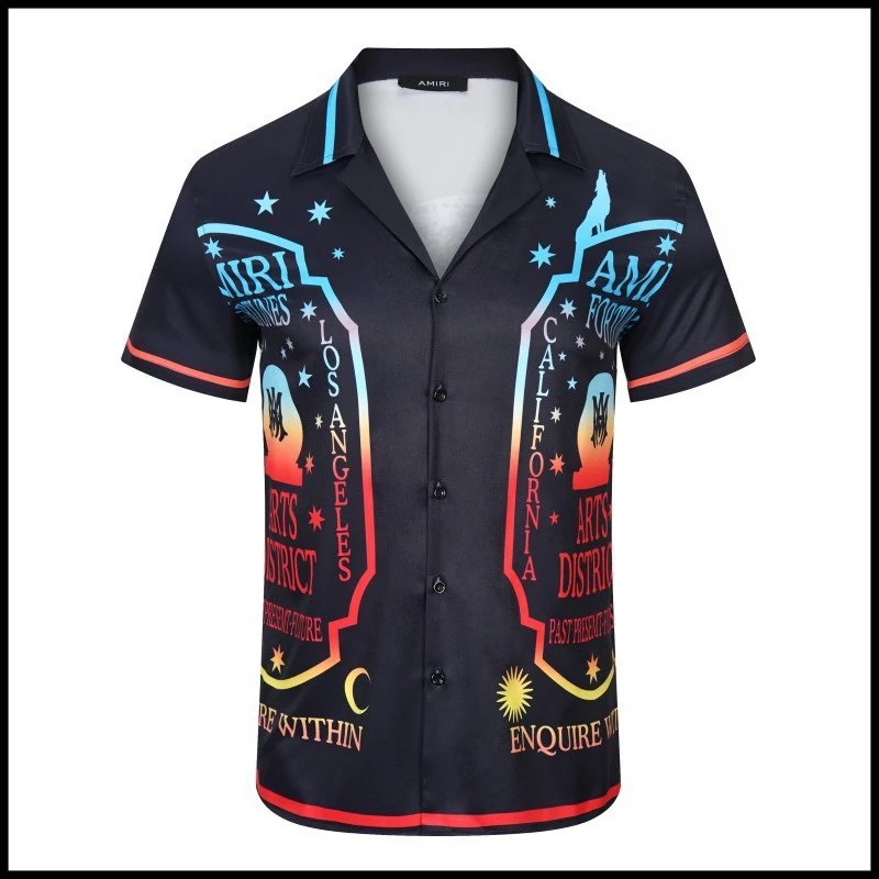 Amiri Graphic Print Short-Sleeve Shirt Navy Multicolor - 1