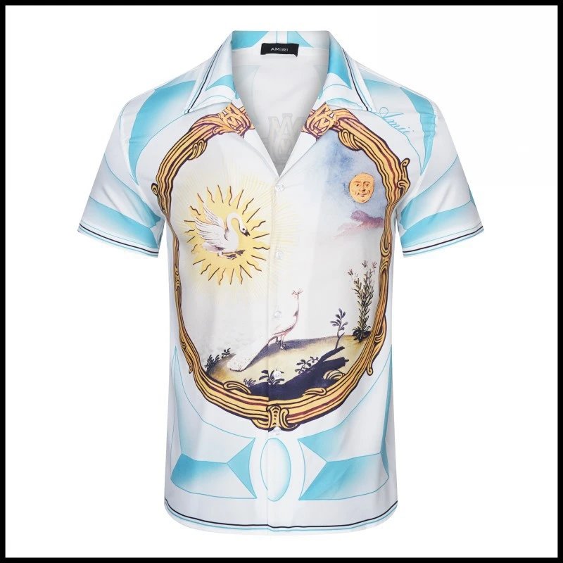 AMIRI Shirts Short-sleeve button-up shirt with paint-drip logo graphic — 9520